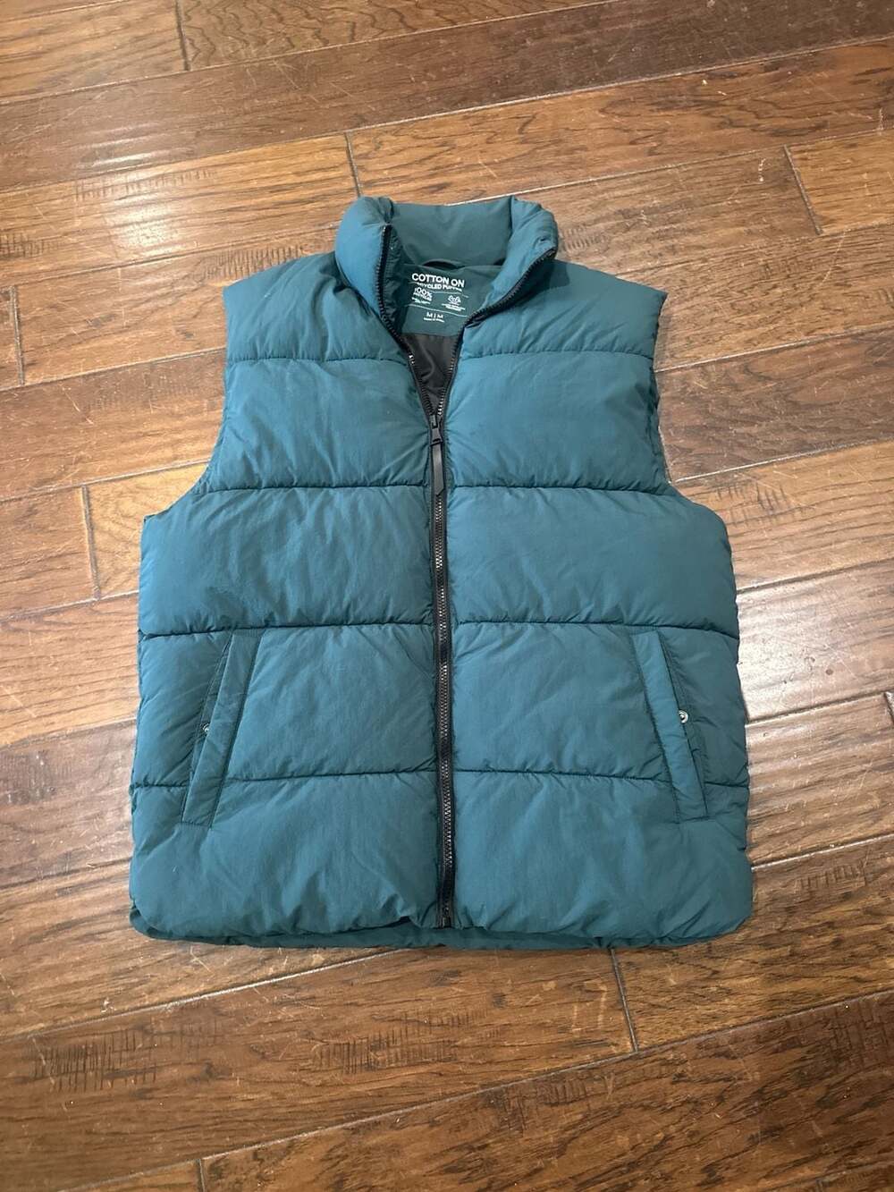 Cotton On Recycled Puffer‎ Vest in Navy Green Medium